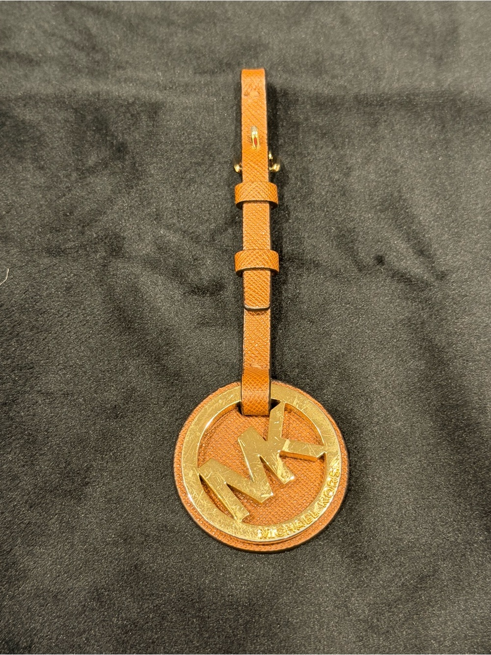 Michael Kors Tan Leather MK Circle Bag Tag with Gold Logo